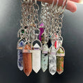 New Arrival Best Selling Natural Rose Quartz Point Keychain Crystal Malachite  Bullet Hexagonal Pillar Keyrings Pendant