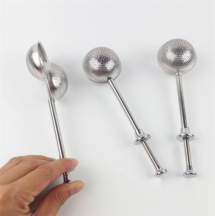 Portable Eco-Friendly Premium Modern Long-Handle Stainless Steel Mesh Loose Tea Infuser Filter Reusable Tea Ball
