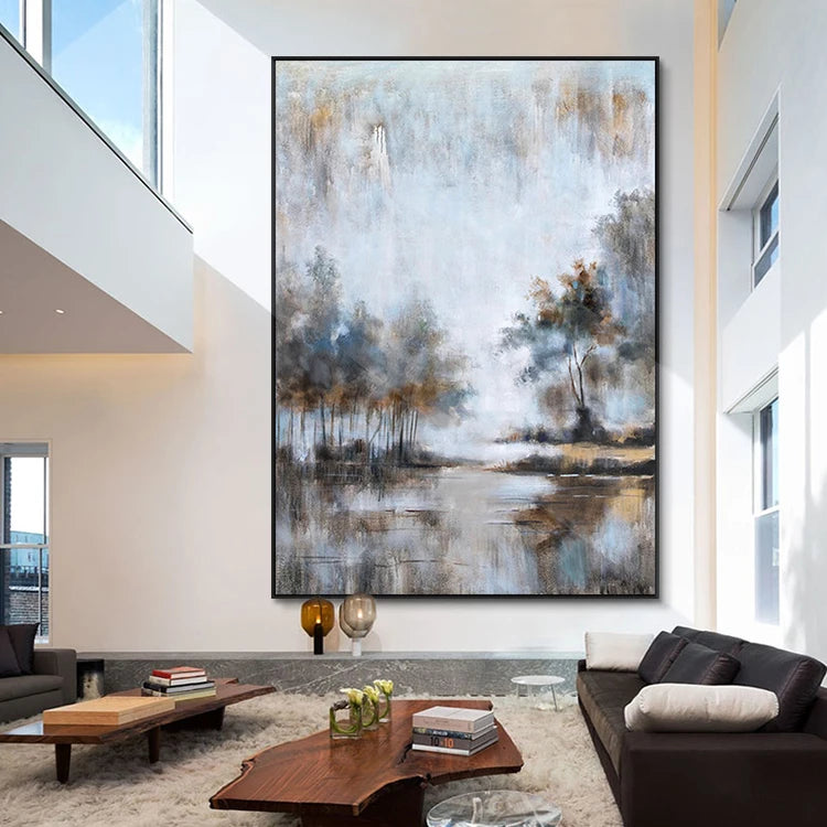 Modern Handmade Canvas Abstract Textured Misty Forest Decorative Chinese Tree Landscape Oil Painting for Living Room Wall Art