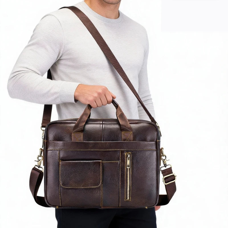 Men's Genuine Leather Laptop Briefcase Soft Bag for Business Office Executive Luxury Messenger Computer Bag