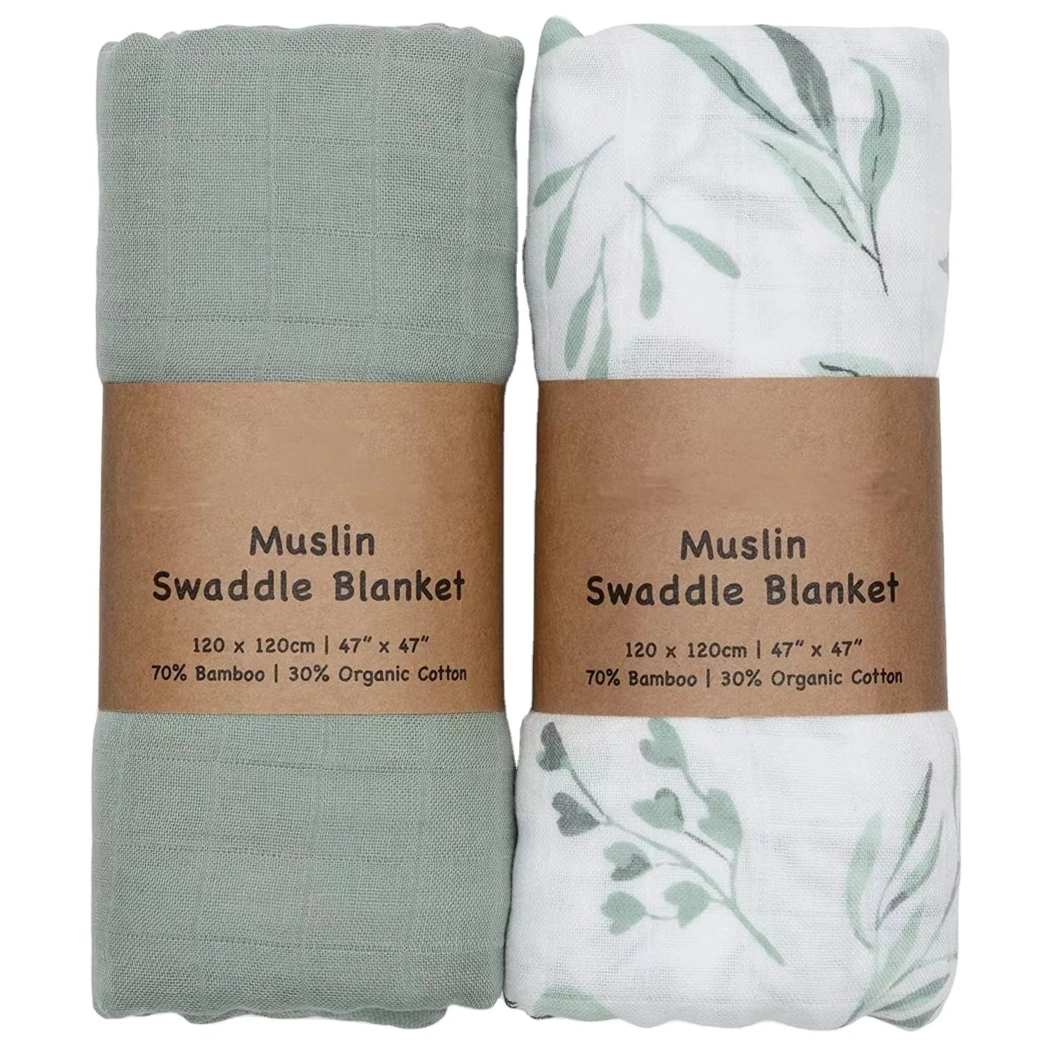 Cotton Natural Bamboo Muslin Woven Swaddle Blanket with Floral/Striped Patterns Soft Gentle for Baby Boys Girls Four Seasons Use