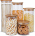 Clear Glass Food Storage Containers with Airtight Bamboo Lid Stackable Kitchen Canisters for CandyCookieRiceSugar