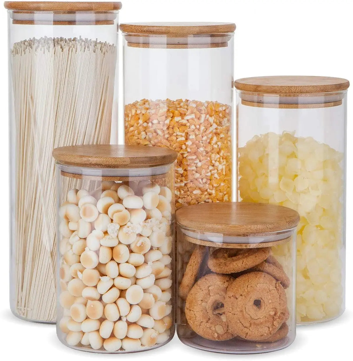 Clear Glass Food Storage Containers with Airtight Bamboo Lid Stackable Kitchen Canisters for CandyCookieRiceSugar