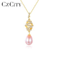 PAG&MAG 2021 Trendy Cubic Zirconia Charm Pendant Necklaces Chain Beautiful 925 Freshwater Rice Pearl Pendant Women Necklace