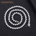 OUGEPHELI 4*4 Heart Shape Tennis Chain Necklace Iced Zircon Gold Plated Brass Hip Hop Jewelry for Men Women Wholesale Custom