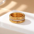 Hot Selling Joyas De Acero Inoxidable Stainless Steel Plated 18K Gold Zircon Ring Three Piece Set for Women