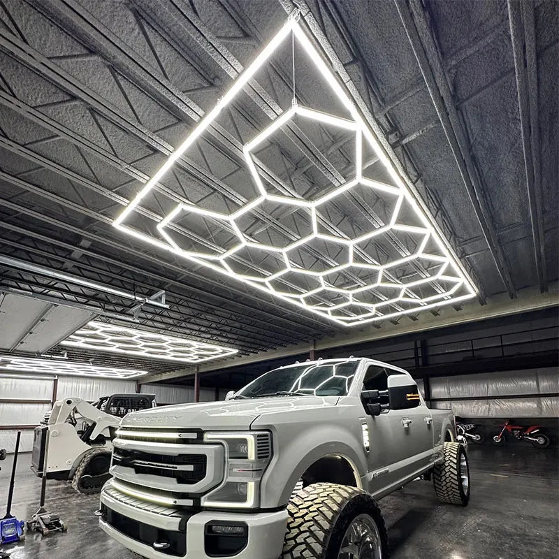 LED Hexagonal Ceiling Light Dimmable Ultra Bright IP54 for Auto Workshop Car Detailing & Showroom Lighting
