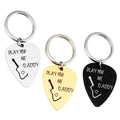 Custom Logo Play for Me Daddy Guitar Pick Keychain Father's Day Gift Promotional Keytags & Carabiners
