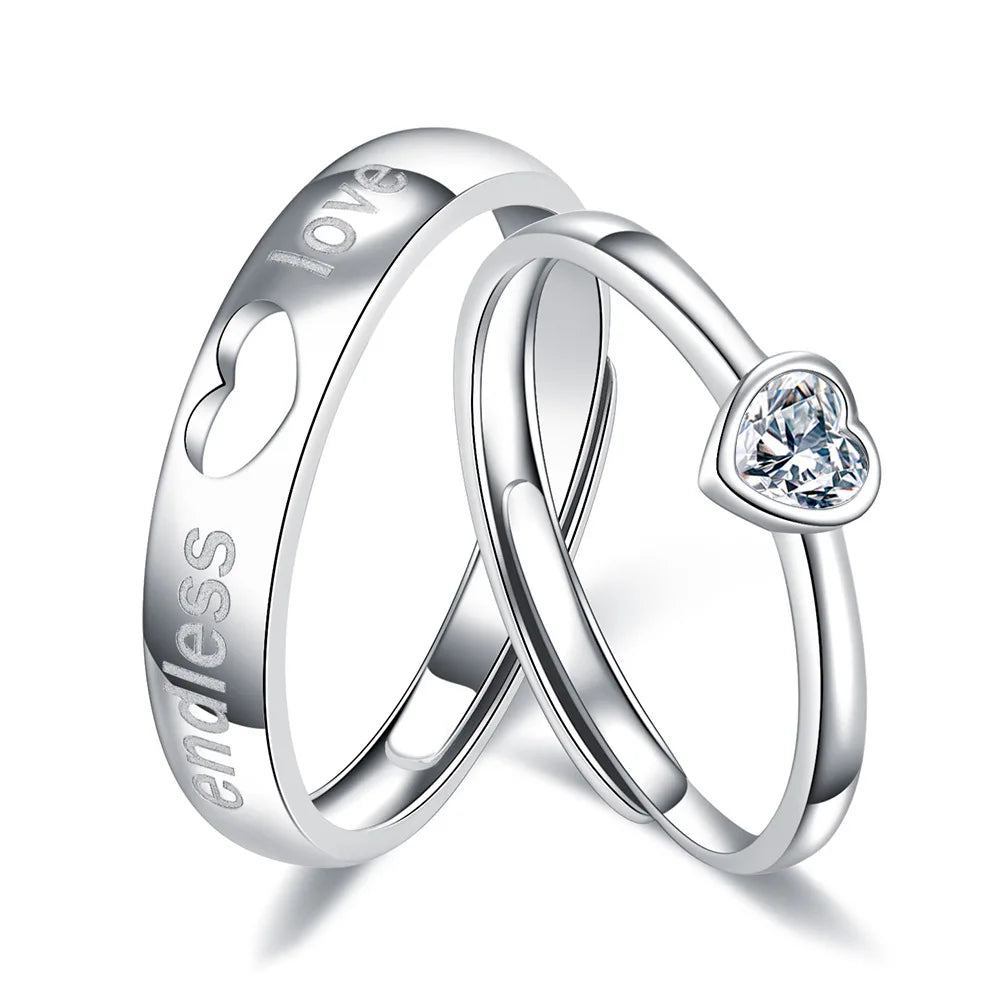 Romantic Lovers Couples Rings Free Size Silver Color Plated Heart Rings for Girls and Boy Valentine's Day Fashionable Jewelry