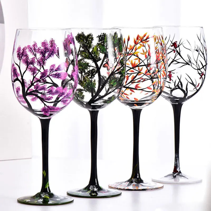 Factory Hot Selling Hand-painted Pattern Four Seasons Tree Glass Juice Cup
