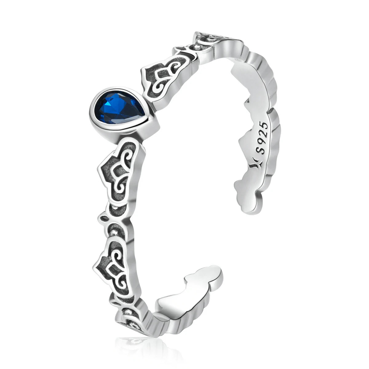 925 Sterling Silver Adjustable Vintage Water Drop Pattern Open Ring for Women Original Jewelry Gift for Wedding Party-SCR767