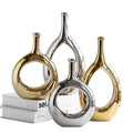 Golden Jade Ring Decorative Vase Doughnut Nordic Modern Silver Ceramic Ornaments Hotel Decorative Vase