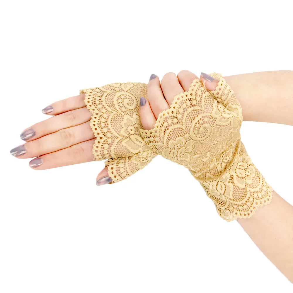Women's Fingerless Bare Fingers Short  Dance Half-finger Lace Gloves Driving Sun protection UV Scar Shielding Gloves