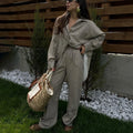 Two Tone Stripe Front Short Back Long Chest Pocket Buttoned Shirt and Wide Leg Pants Casual 2 Piece Set Fall 2024 Women Clothes