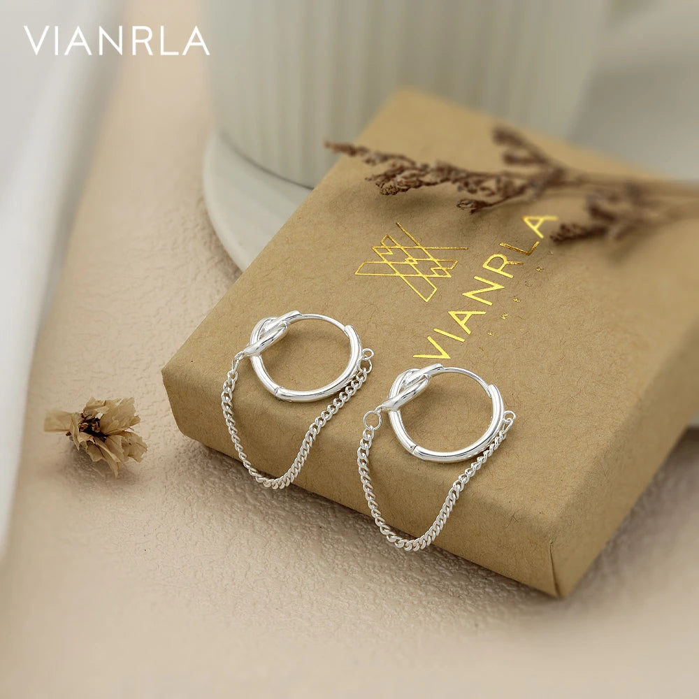 VIANRLA 925 Sterling Silver Chain Earrings Silver Plated Chain Earring Women Huggie Chain Hoop Earrings