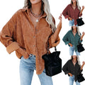 9838 New Products for Autumn and Winter Ladies Fashion Loose Oversize Corduroy Lapel Pocket Shirt