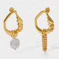 2023 New Vintage Matte Brass 18K Gold Plated Pendant Asymmetric Chain Lock Baroque Pearls Earrings Unisex