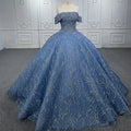 Jancember 6520 Vintage Off Shoulder Blue Ball Gowns for Women Evening Dress