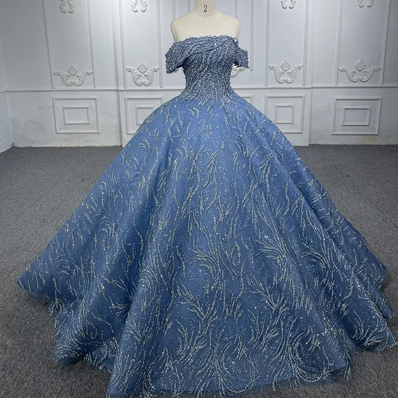 Jancember 6520 Vintage Off Shoulder Blue Ball Gowns for Women Evening Dress