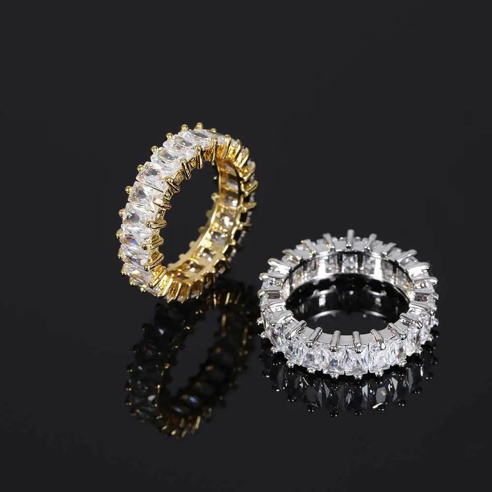 Veromca Iced Diamond Rings Gold Plated Copper Micro Pave Bling CZ Square Zircon Anniverrsay Main Brass Gemstone Jewelry