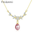 PAG&MAG in Stock Elegant Flower Shaped Pearl Pendant Necklaces 925 Sterling Silver Jewelry