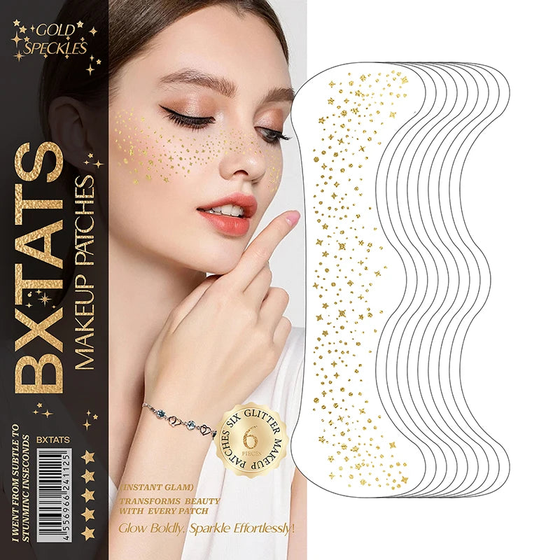 Custom Gold Glitter Freckle Face Tattoo Temporary Tattoos with Sparkling Gold Glitter in Customizable Envelope Packaging