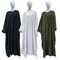 Muslim Women Batwing Abaya Dress Front Zip Kaftan Nida Islamic Maxi Dress Middle East Robe Dubai Turkey Jilbab Prayer Clothing