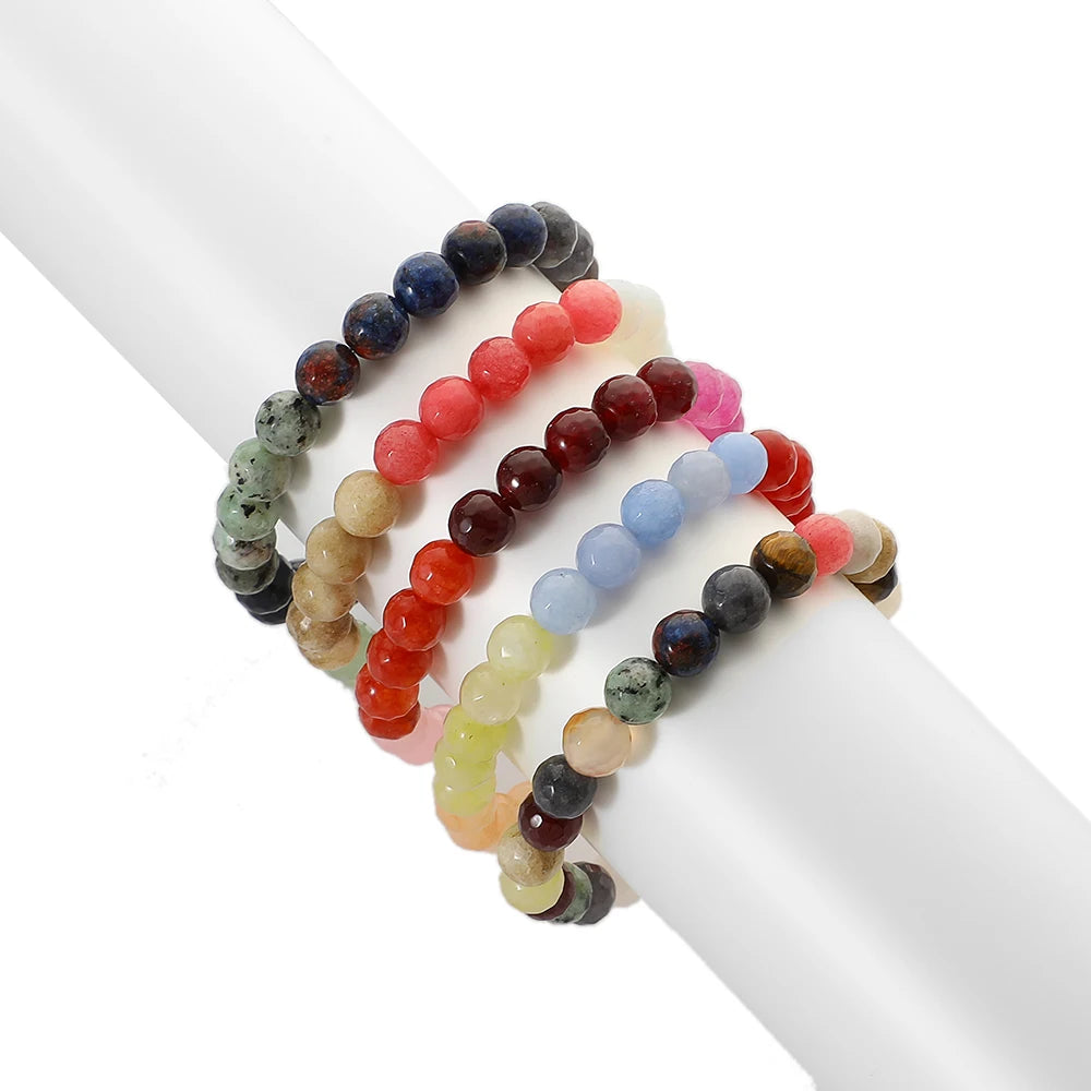 Handmade Colorful Healing Stone Crystal Bracelet for Men Women Natural Stone 8mm Round Beaded Elastic Bracelet Jewelry