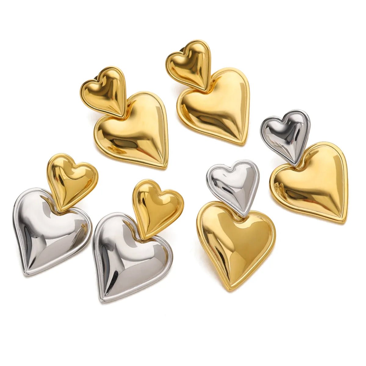 2023 New Fashion Stainless Steel Jewelry Tarnish Free 18K Gold Plated  Double Heart Drop Earrings for Women YF3527