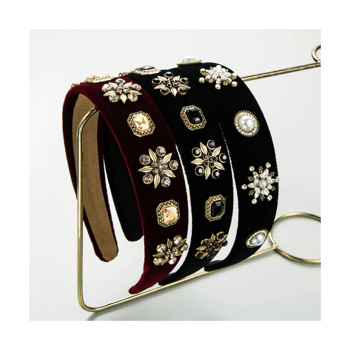 Retro Elegant Women Alloy Rhinestone Padded Headband Versatile Personality Crystal Pearls Headwear Hair Hoops Wholesale