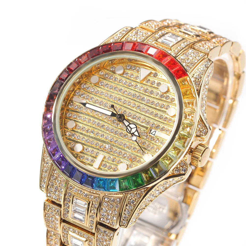 2021 Hip Hop New Style Iced Out Bling Zircon Statement Quartz Watch for Gift