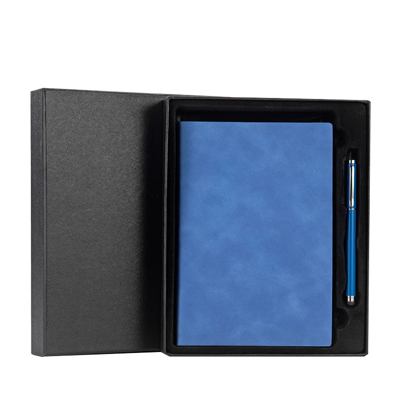 Customizable A5 Paper Notebook  Stainless Steel Leather Sewing Bound Spiral Style Pen Blue/Black Ink Office Promotion