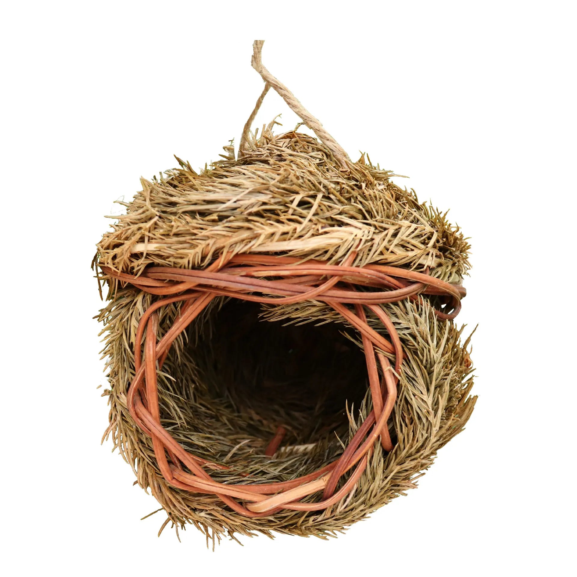 Finch Canary Chickadee Outdoors Hanging Hand Woven Rattan Grass Wooden Humming Hummingbird Bird Nest House Birdhouse Swing