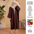 Habib EID Polyester Linen Abaya Solid Color Women Kimono Cardigan Abaya Femmes Robe Musulmane Moon Embroidery Open Abaya