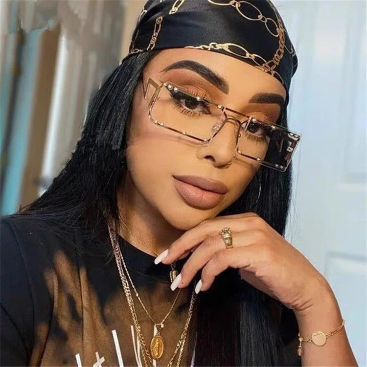 Hot Sale Street Photography Trend Front Line Frameless Shades Sunglasses Ladies Women Rimless Sun Glass Sunglasses Rectangle