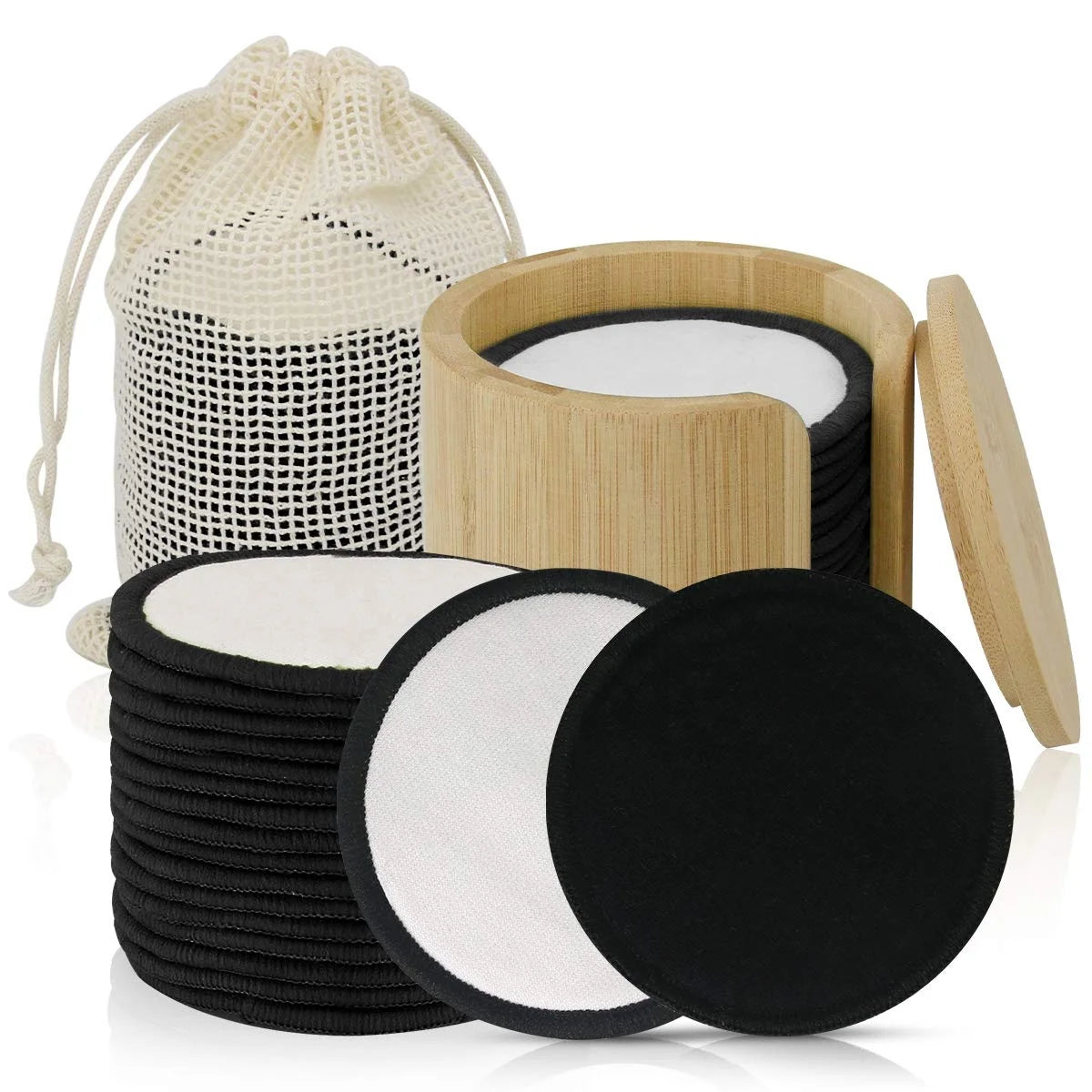 Biodegradable Private Label Reusable Washable Bamboo Charcoal Organic Cotton Makeup Remover Pads Bamboo Box Set