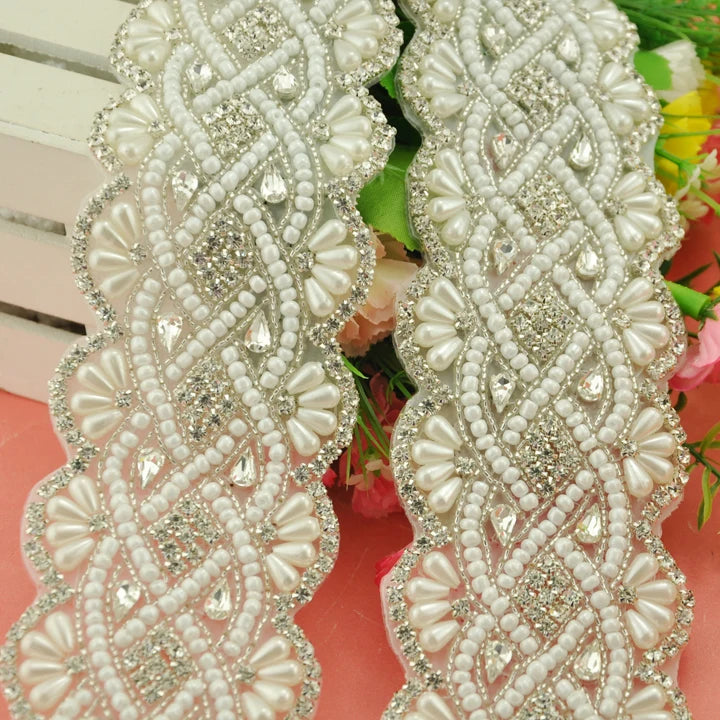 Fashion Wholesale Pearl Rhinestone Beaded Trim for Wedding Dress WRA-770