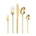Modern Portuguese Style Gold Cutlery Set 5pcs Slim Handle Stainless Steel Flatware Set Round Spoon Knife Fork Set for Wedding
