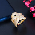 18k Gold Plated Copper Cubic Zircon Luxury Big Twisted Snake Shape Adjustable Finger Wedding Ring for Women Engagement Jewelry