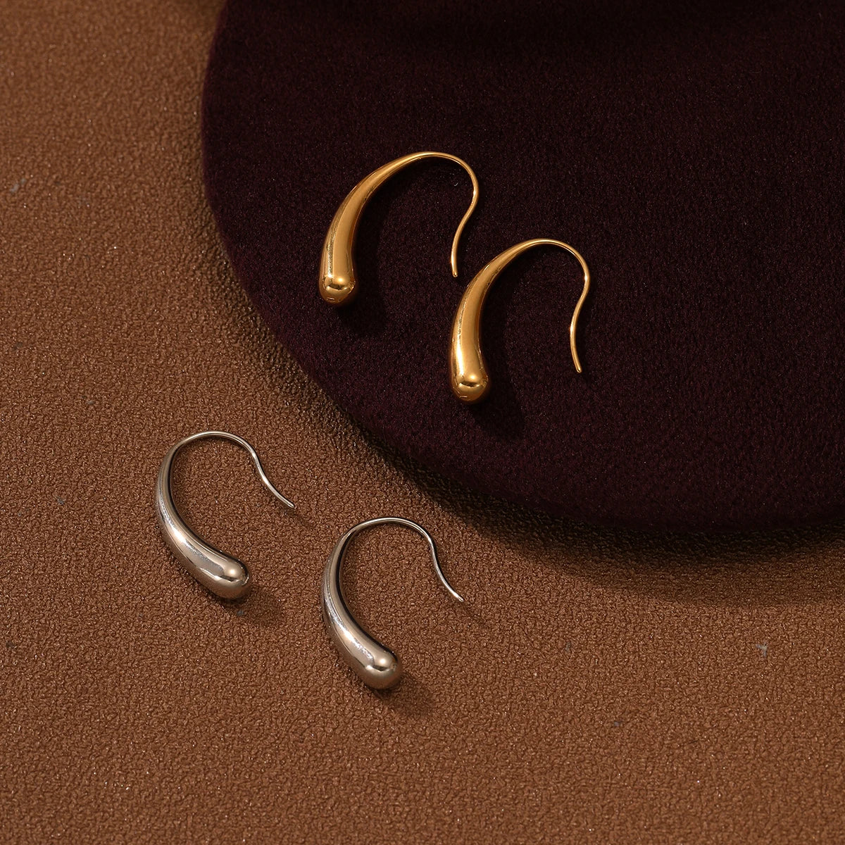 Minimalist Unique Big Hook Earrings Waterproof Jewelry Hypoallergenic Hoop Drop Gold Earrings Stainless Steel Jewelry