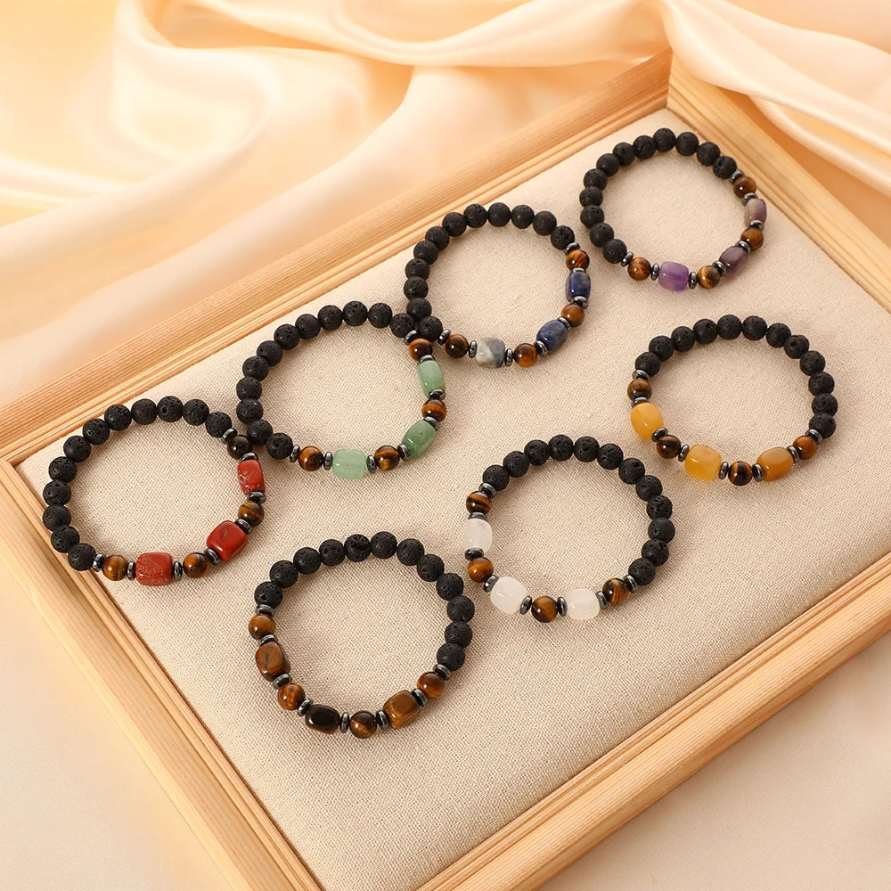 Wholesale square Tiger's Eye Stone Yoga Crystal Volcanic Stone Rectangular Amethyst Black Agate Tiger's Eye Stone Bracelet