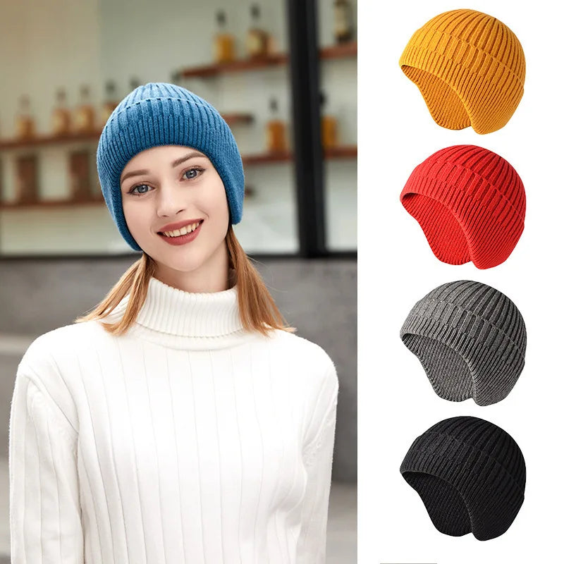 Custom logo Core Yarn Knitted Ski New Type Ear protection Hat Winter Beanie Hat for Adult