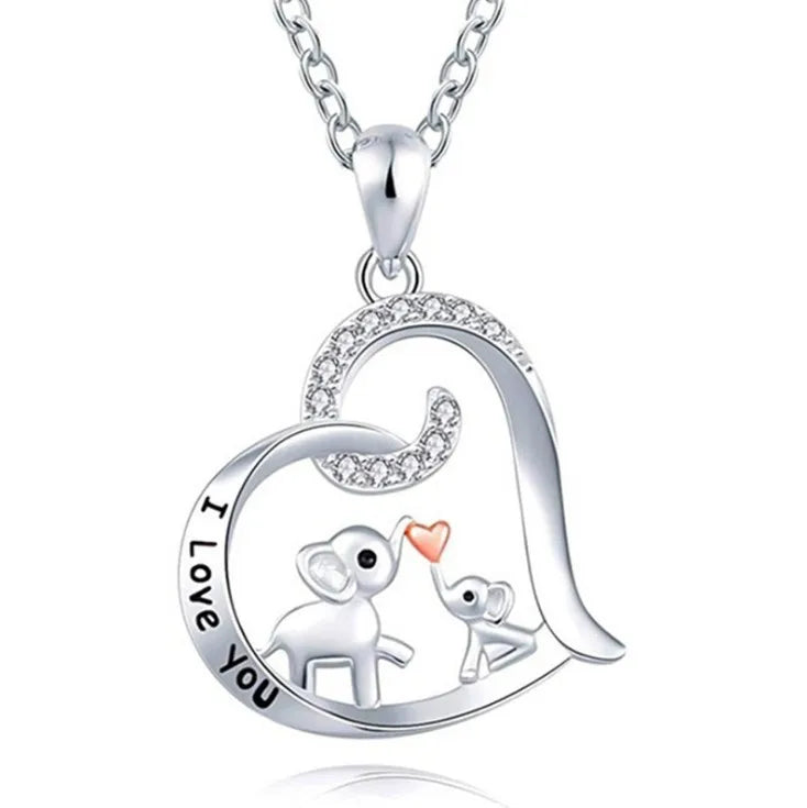 Love Elephant  Head Kiss Pendants Diamond Simple Heart Shaped Jewelry Female Jewelry Clavicle Alloy Chain Necklace