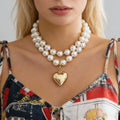 2Pcs Elegant Pearl Beads Chains with Heart Pendant Necklace for Women Charms Ladies Wed Accessories on Neck 2025 Fashion Jewelry