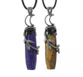 HZ Hot Natural Crystal Lapis Lazuli/tiger Ey Antique Silver Color Leaves Winding Faceted Rectangle Stone Pendant Necklace Women Men