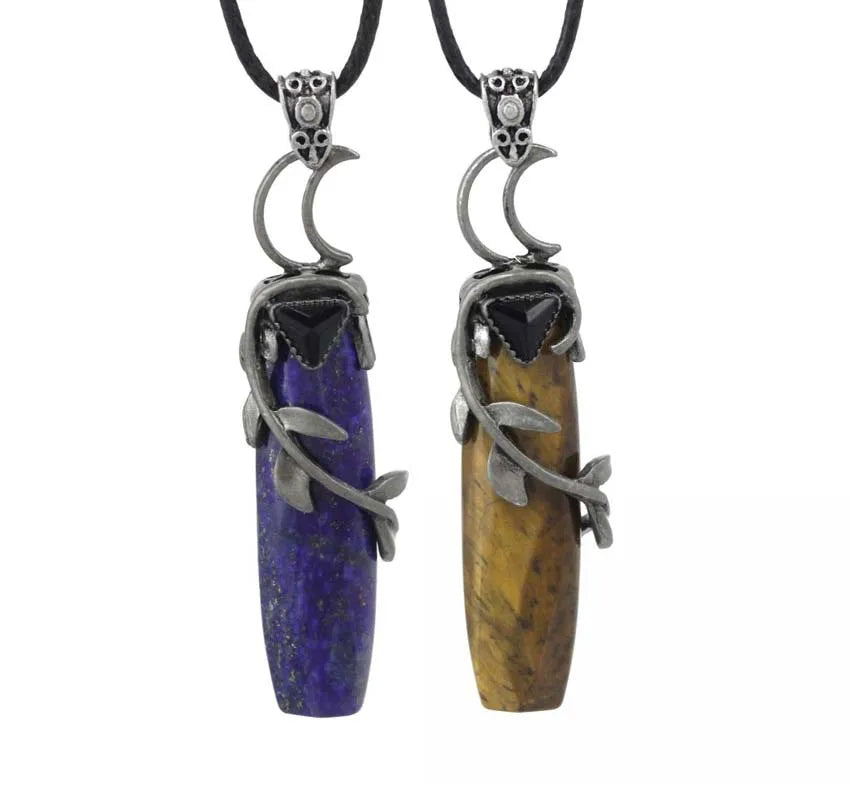 HZ Hot Natural Crystal Lapis Lazuli/tiger Ey Antique Silver Color Leaves Winding Faceted Rectangle Stone Pendant Necklace Women Men