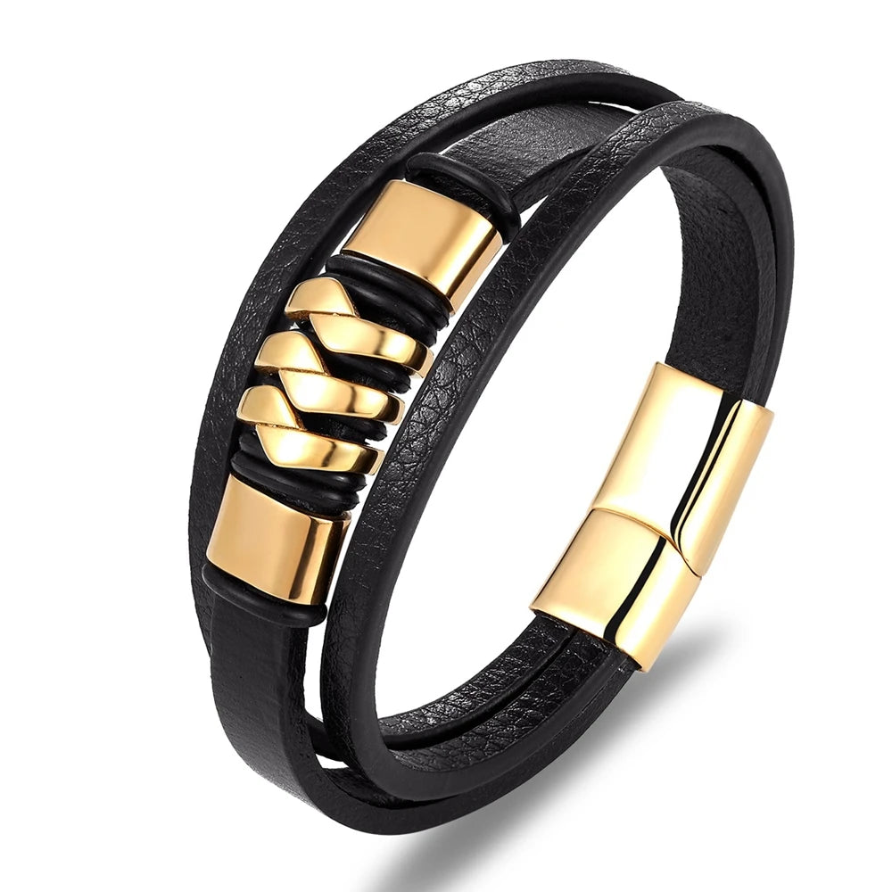 Custom Made Genuine Leather Braided Bracelet Stainless Steel Magnetic Buckle Charm Cuff Bangle Festival Gift Men's Jewelry