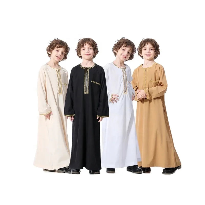 Muslim Prayer Boy Dress Robe Abaya Hot Selling Islamic Kids Robes Dubai Design Children Clothing C0048