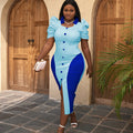 AM220741 Blue Patchwork Elegant New Ruffle Formal Party Lady Cocktail Dresses