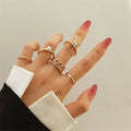 Wholesale Fashion Trendy  Pearl Ring Set Metal Chain Bridal butterfly Stone Finger Joint Rings Set for Women Gift